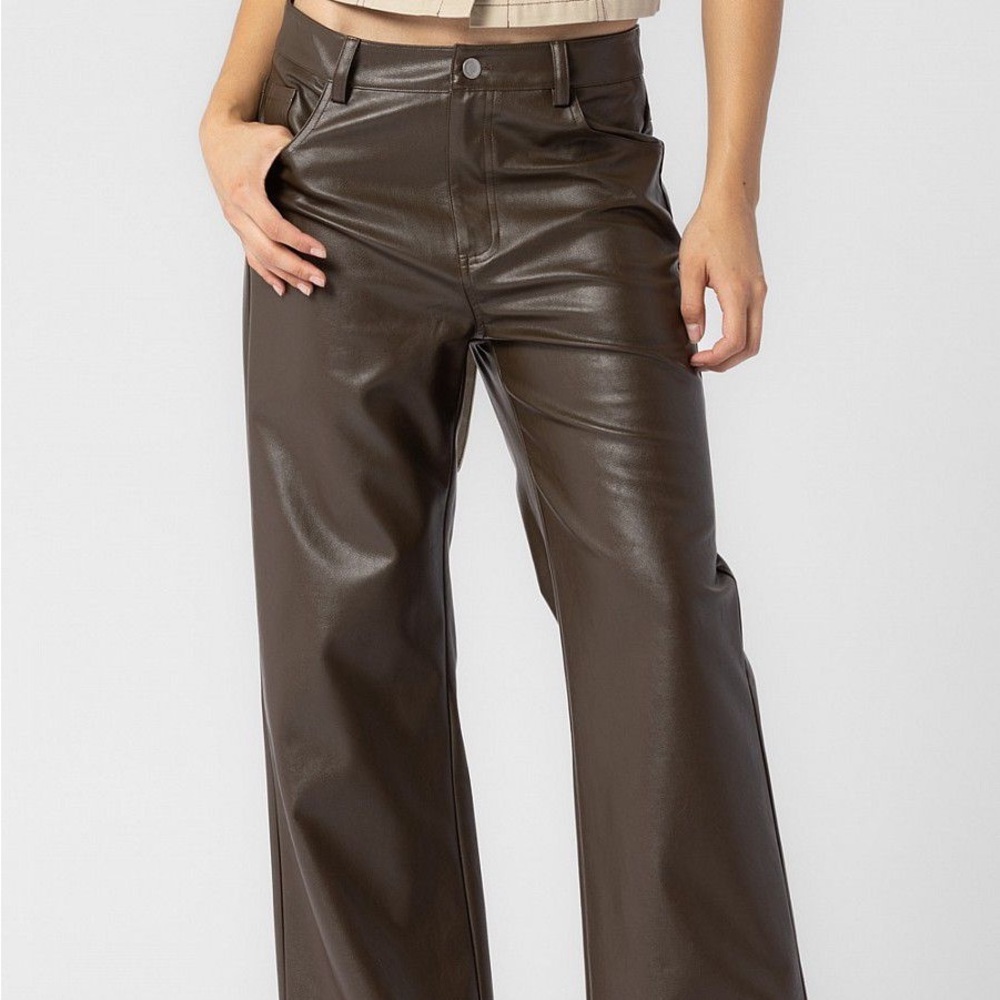 Brown boot cut leather pants